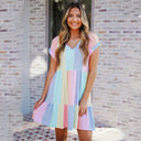 Colorful Striped Short Sleeve Dress for Women