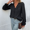 Chic Women's Blouse with Lace Details & Flounce Sleeves