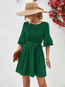 Chic Women's Ruffle Dress with Adjustable Belt