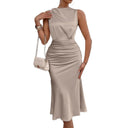 Chic Midi Dress with Refined Gatherings for Women