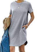 Round Neckline Women's Pocketed Dress