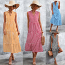 Striped Women's Maxi Dress with Full Button Design