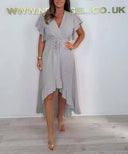 Elegant Women's High-Low Ruffle Wrap Dress