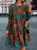 Women's Vibrant Patchwork Dress with Elastic Cuffs