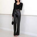 Chic High-Waist Faux Leather Wide-Leg Trousers for Women