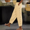 Chic High-Waisted Straight Leg Women's Pants with Stylish Buttons