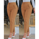 High-Waisted Slim Fit Women's Pants with Decorative Stitching