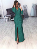 Chic Wrap Dress with Side Slit and Glamorous Accents