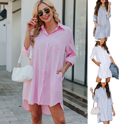 Chic Women's Shirt Dress with Pocket Detail