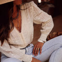 Artistic Embroidered Women's Blouse with Voluminous Sleeves