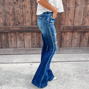 Trendy High-Waist Flared Jeans with Distressed Design