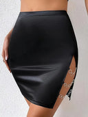 Chic Faux Leather Mini Skirt with Side Slit and Unique Accents