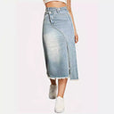 Women's Asymmetrical Denim Skirt with High Side Slits