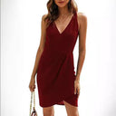 Chic Women's V-Neck Short Wrap Dress with Asymmetrical Hem