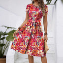 Floral Midi Dress with Chic Waist Belt