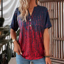 Trendy Gradient Women's Short Sleeve Blouse with Button Accents