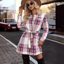 Checkered Shirt Dress with Belt and Pockets