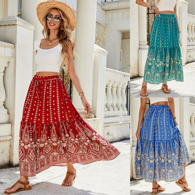 Women's Paisley Print Maxi Skirt with Flouncy Hem