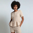 Floral Ruffle Short-Sleeve Blouse for Women