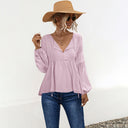 V-Neck Women's Blouse with Elastic Cuffs
