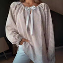 Chic Women's Blouse with Puff Sleeves & Tie Detail