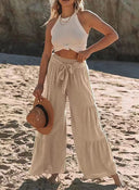Women's High-Waisted Palazzo Trousers with Side Gatherings