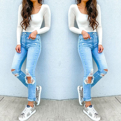 High-Waisted Ripped Skinny Jeans for Women