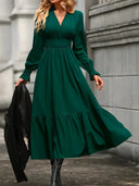 Chic V-Neck Maxi Dress with Flowing Sleeves