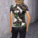 Chic V-Neck T-Shirt with Trendy Chain Design