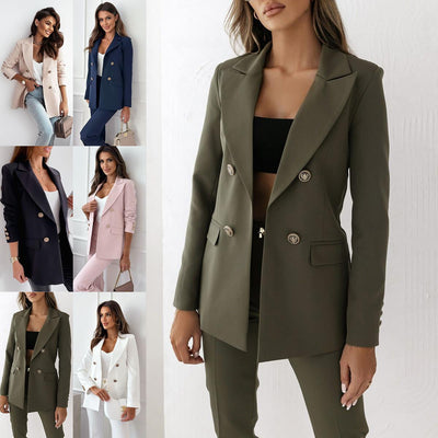 Chic Double-Breasted Blazer with Gold Accents