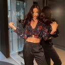 Floral Ruffle-Cropped Women's Blouse - Chic Style