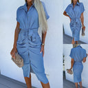 Chic Women's Ruffle Shirt Dress with Waist Belt