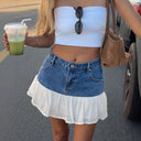 Floral Ruffled Hem Denim Skirt for Women