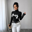 Floral High Collar Long Sleeve Bodysuit for Women