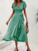 V-Neck Dress with Flowing Hem Design