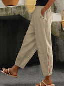 Chic Linen Pants with Side Slits and Elastic Waist