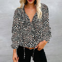 Animal Print Blouse with Fringed Sleeves