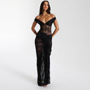Off-Shoulder Lace Maxi Dress with Ruffle Accents