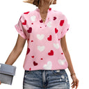 Heart Print Women's Blouse with Relaxed Fit