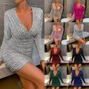 Chic Mini Dress with Deep V-Neck and Long Sleeves