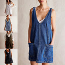 Women's Linen Dress with Deep Neckline & Pockets