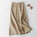 Women's Linen Button-Detail Skirt with Pockets