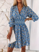 Floral V-Neck Dress with Puff Sleeves