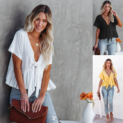 Women's Deep V-Neck Loose Fit Blouse