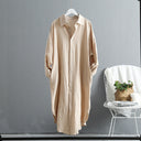 Chic Women's Long Sleeve Shirt Dress with Button Design and Dropped Shoulders