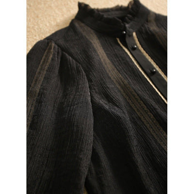 Chic Long Sleeve Blouse with Ruffled Collar and Button Accents