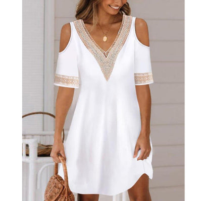 Chic Women's Dress with Cut-Out Sleeves and Lace Detail