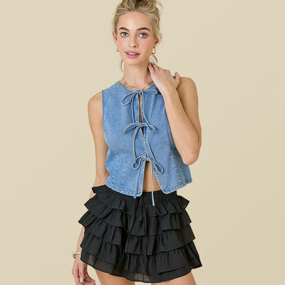 Adjustable Women's Denim Blouse with Relaxed Fit
