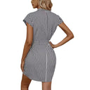 Striped Women's Short-Sleeve Wrap Dress with Waist Belt