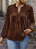 Chic Velvet Blouse with Decorative Buttons